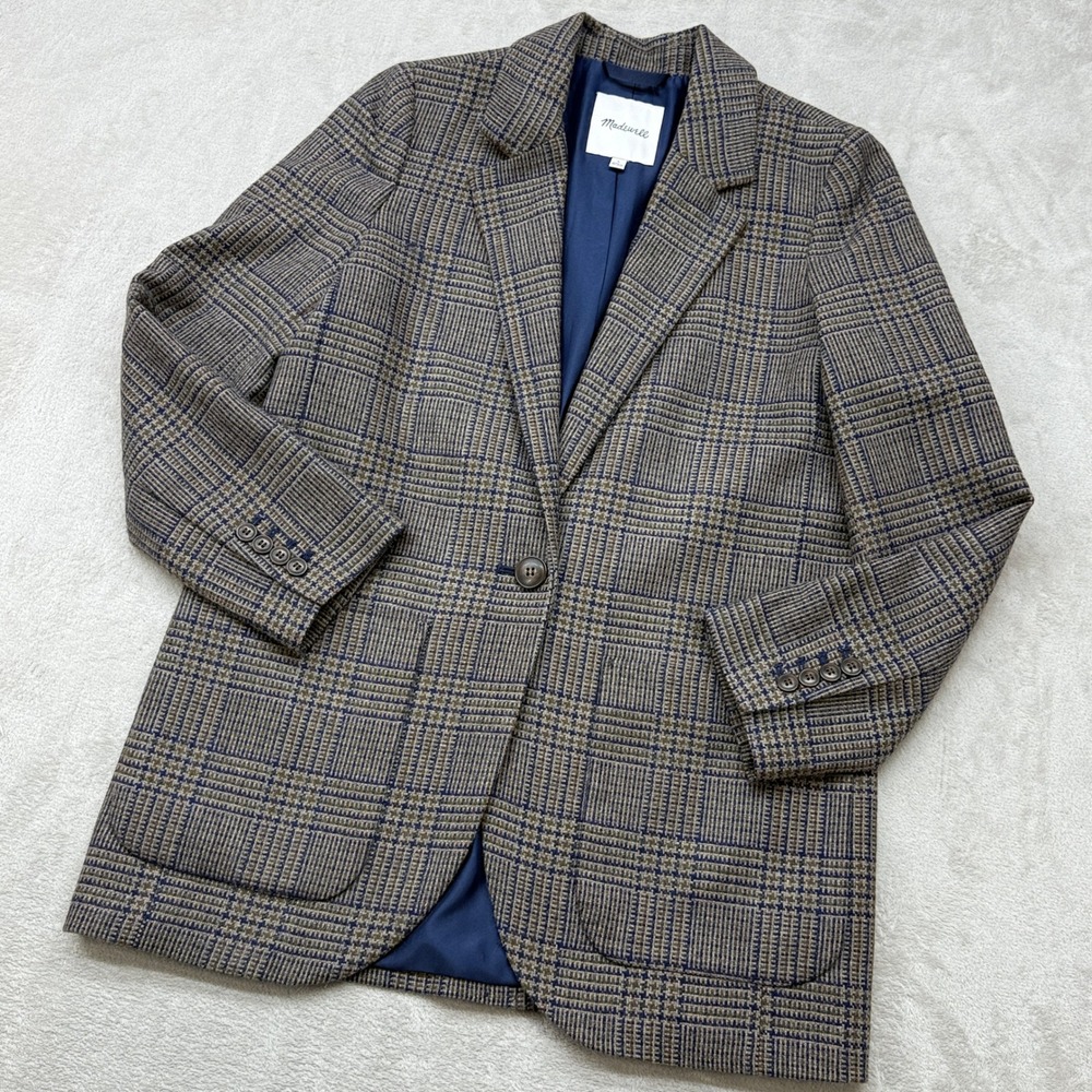 Madewell Blazer Women's S Brown Glen Plaid Wool Blend Two Button Sport Coat